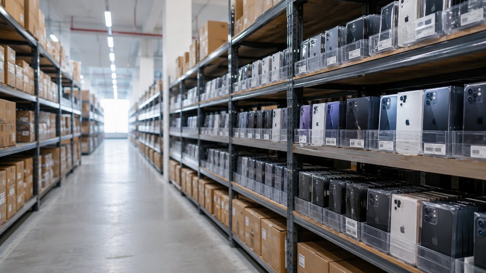 Organised used iPhone inventory in a wholesale warehouse