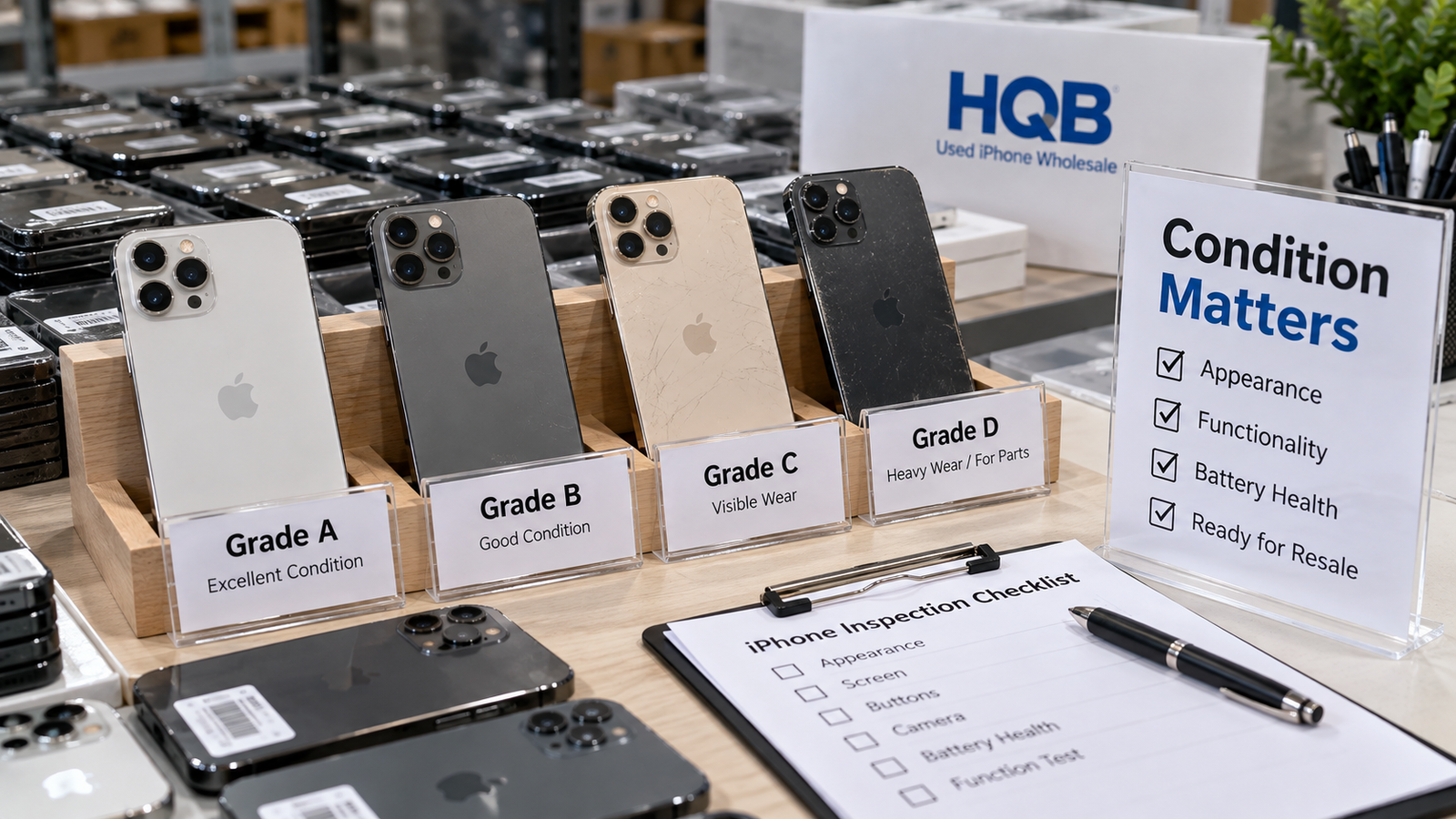 Used iPhone models compared by condition for wholesale inventory selection