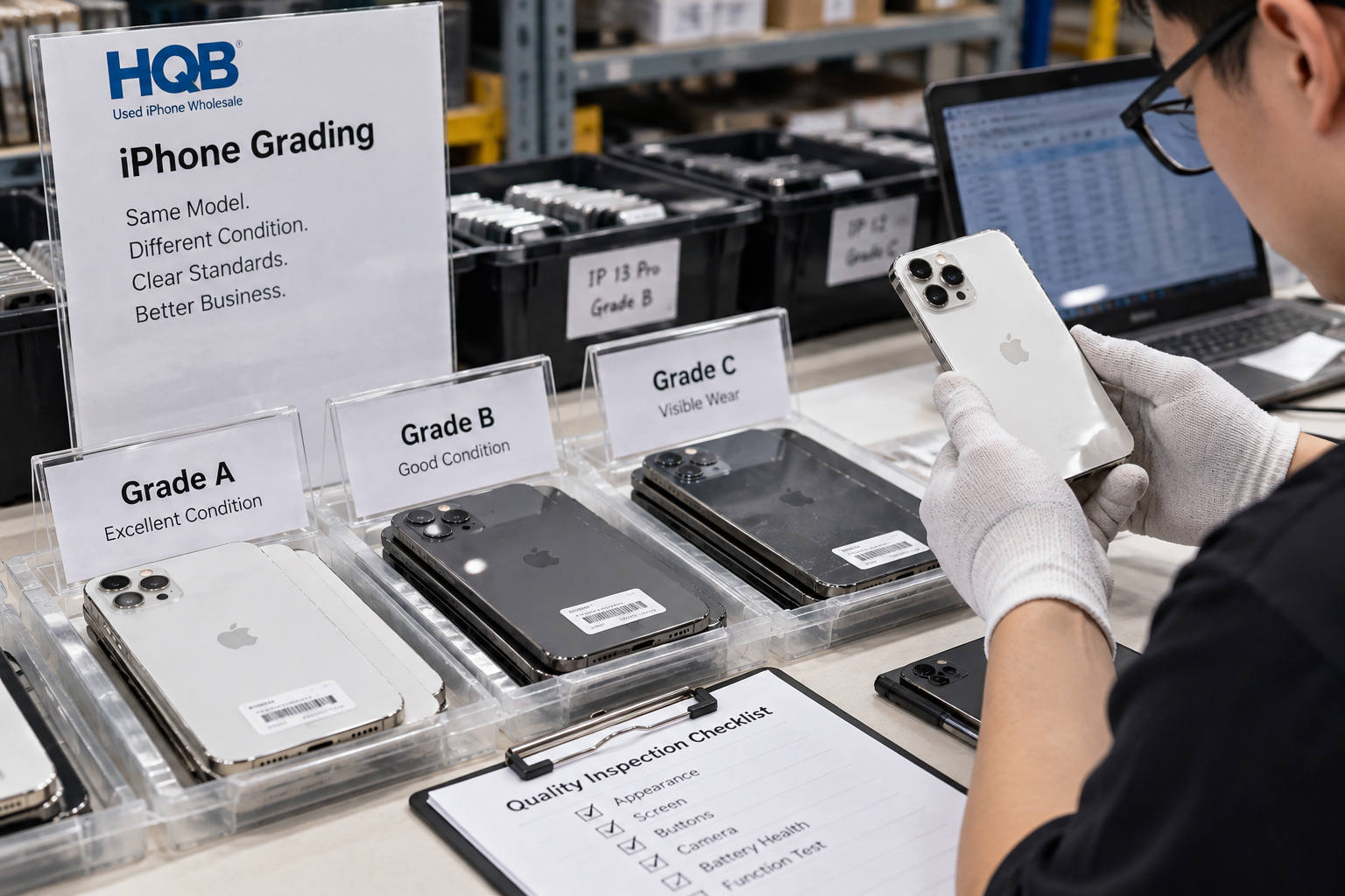 Used iPhone models reviewed by storage grade battery health and wholesale stock data