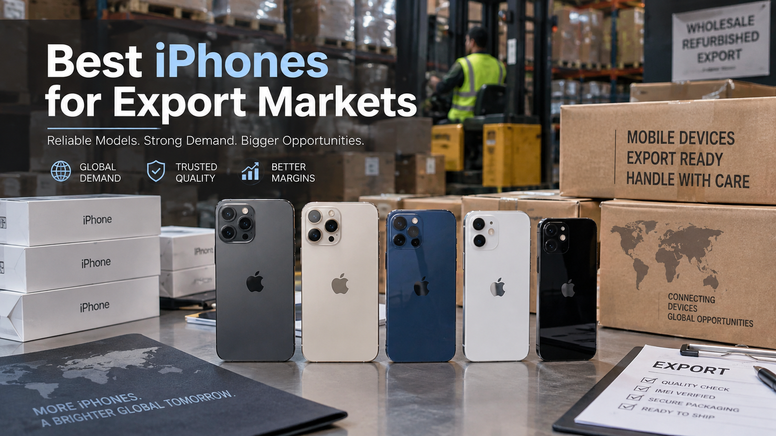 Used and refurbished iPhone inventory prepared for international B2B export