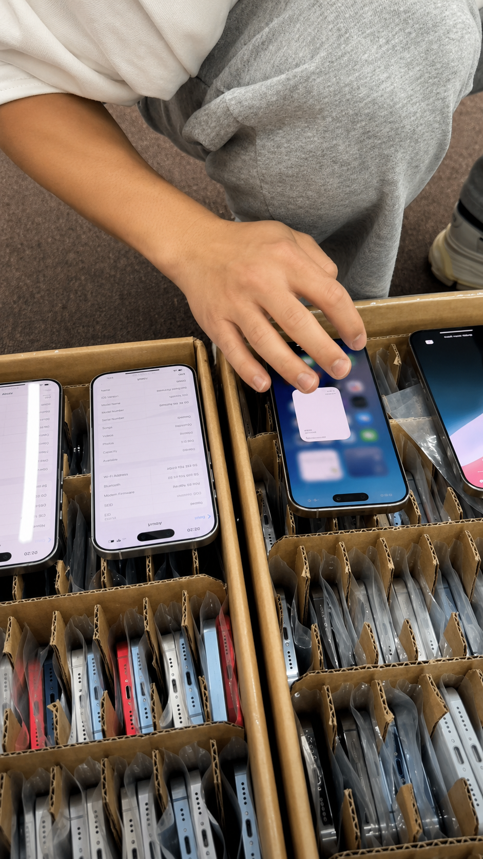 Used iPhone About screen showing Carrier Lock status beside SIM, eSIM, IMEI, and ownership-verification details.