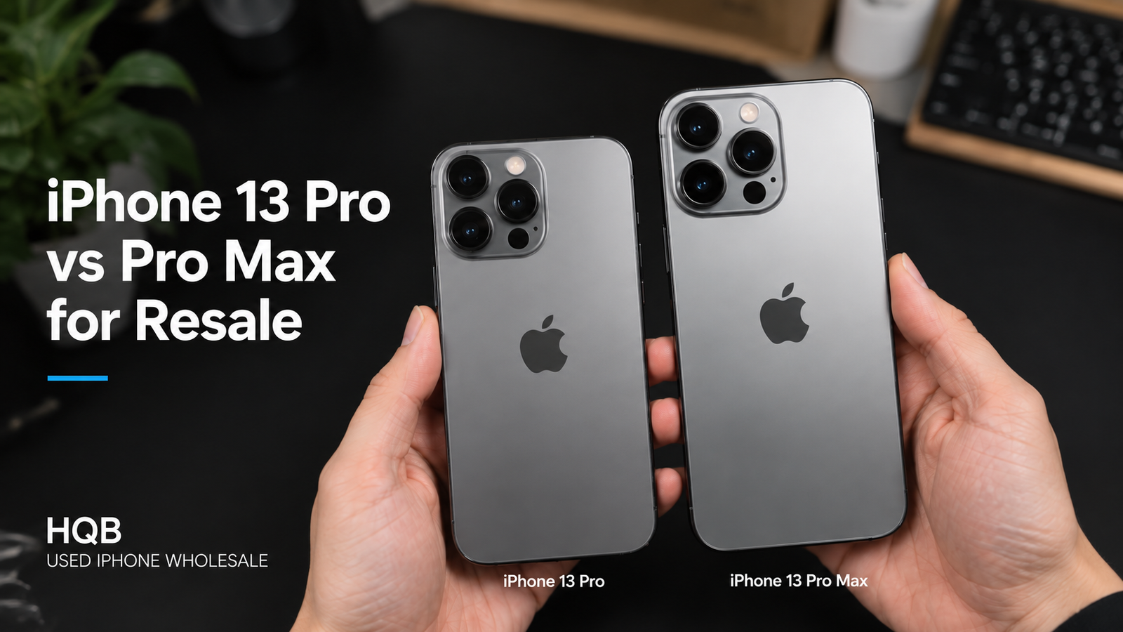 Refurbished iPhone 13 Pro and iPhone 13 Pro Max shown side by side for professional B2B resale comparison