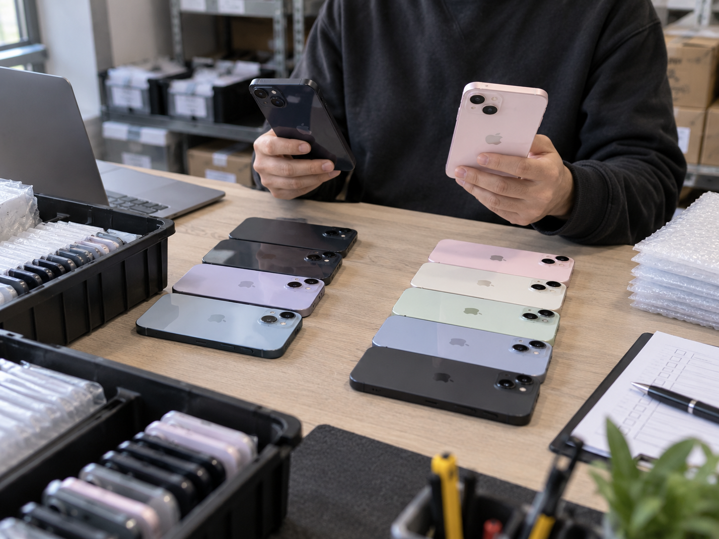 Used iPhone 14 and iPhone 15 models compared for reseller inventory selection