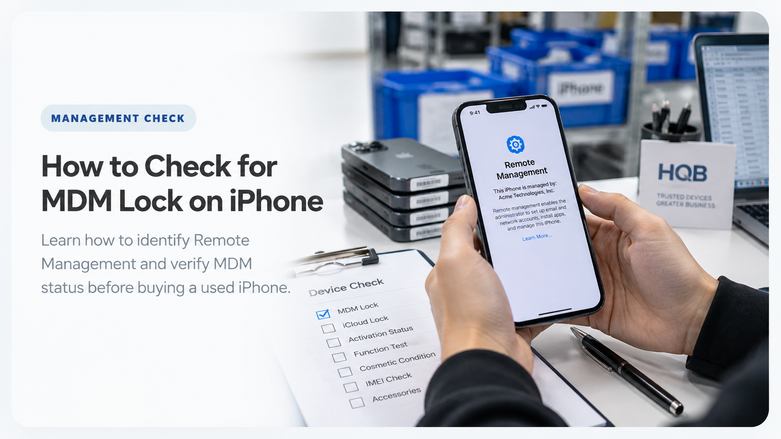 iPhone Remote Management screen checked during a used-device inspection