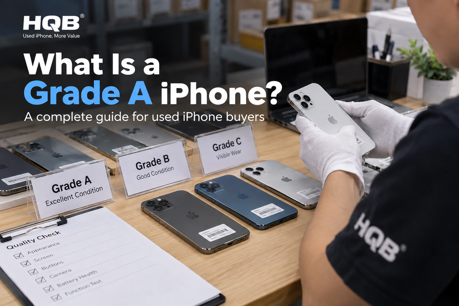 Grade A iPhone inspected for cosmetic condition battery health and resale readiness