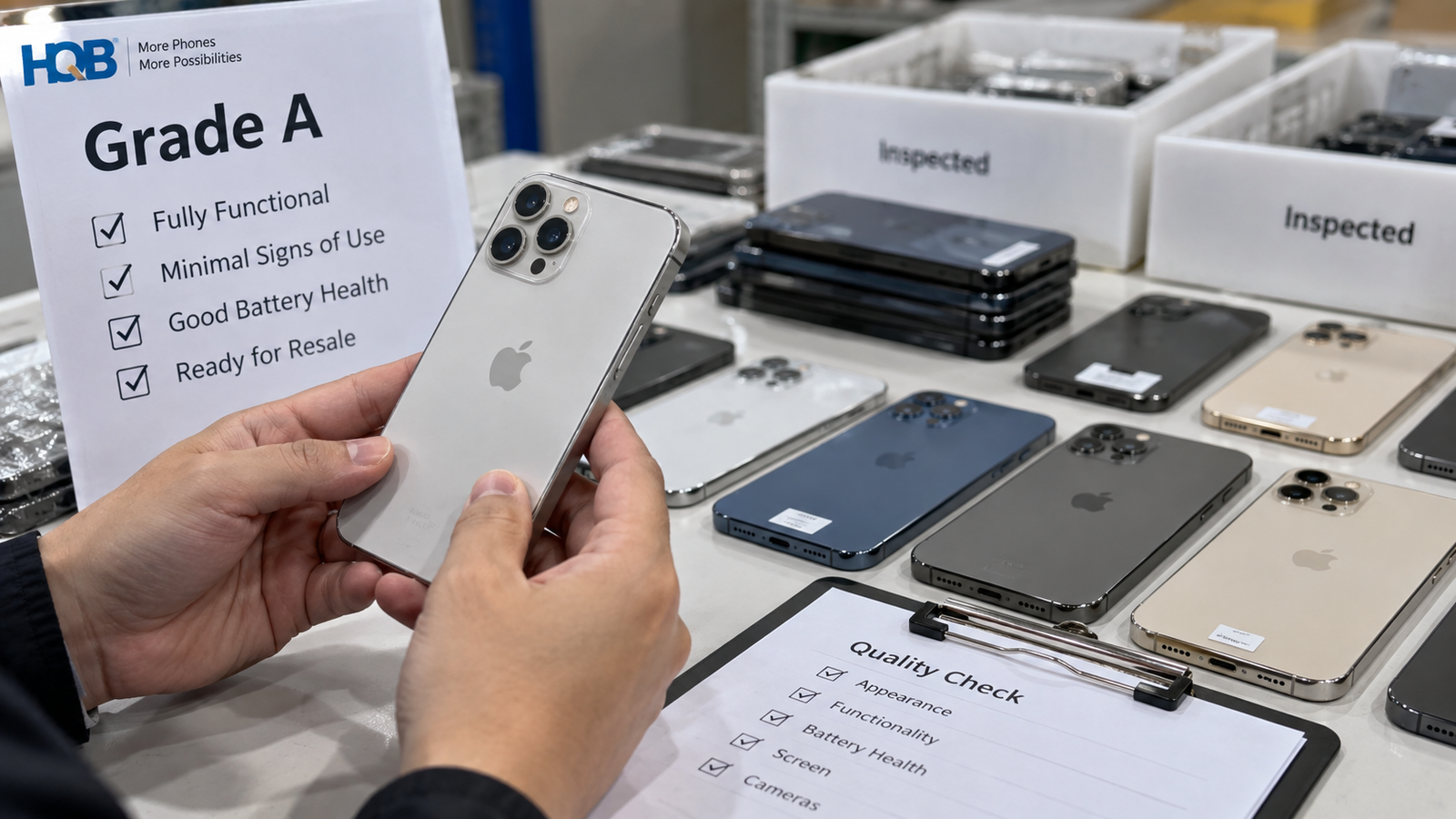 Grade A iPhone checked against cosmetic condition and quality inspection criteria