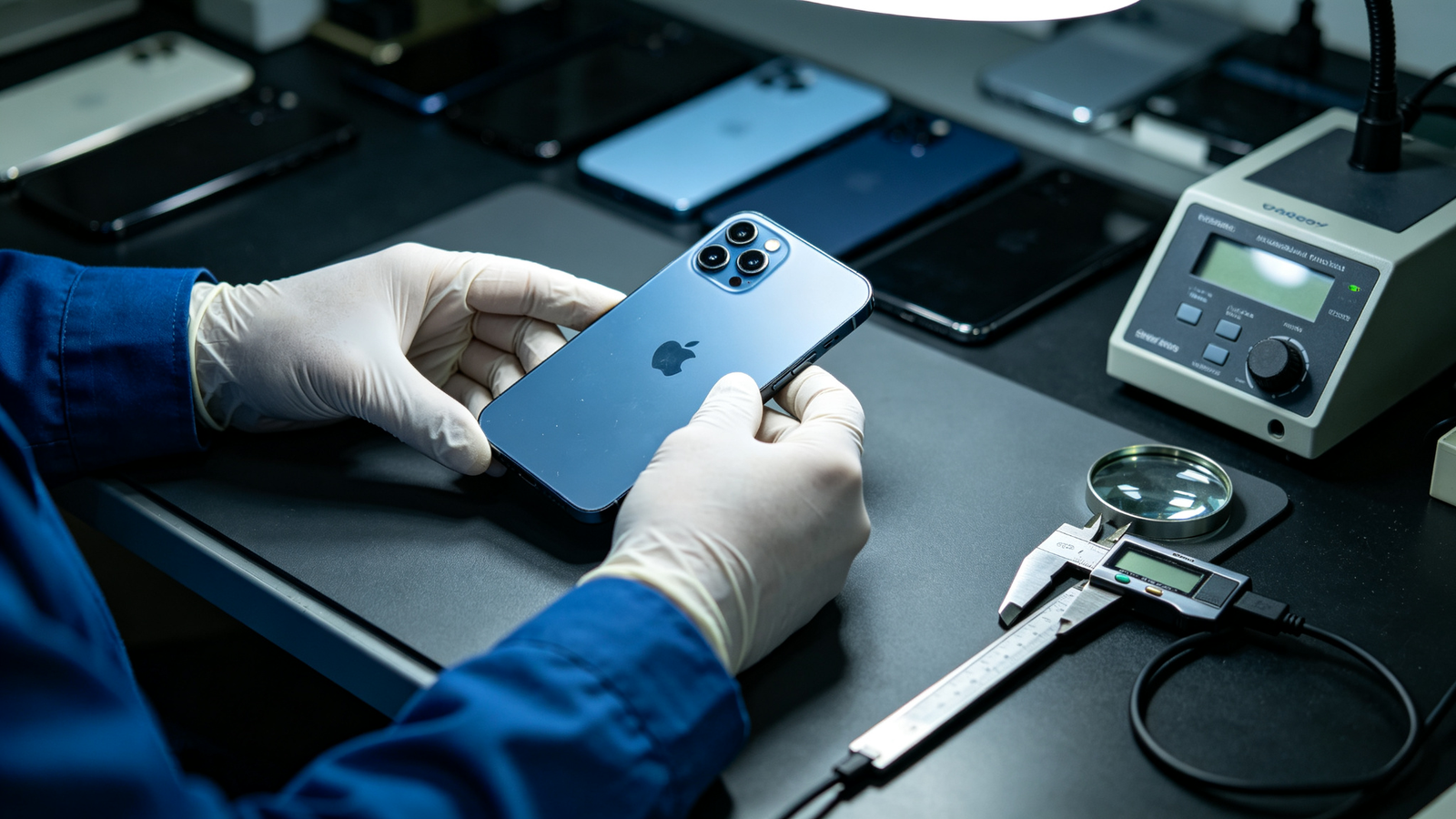 Organized HQB wholesale cartons of refurbished iPhones with model, grade, storage, and battery manifests