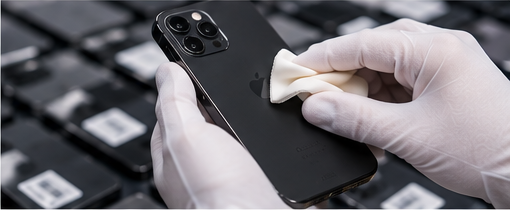 Wholesale buyer verifying IMEI, battery health, carrier status, and test results on refurbished iPhones