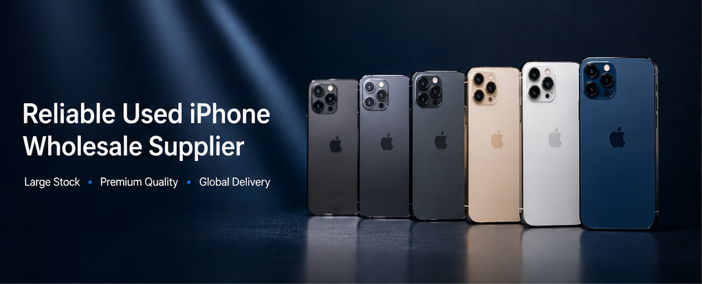 HQB team reviewing an unlocked iPhone record alongside inspected wholesale inventory