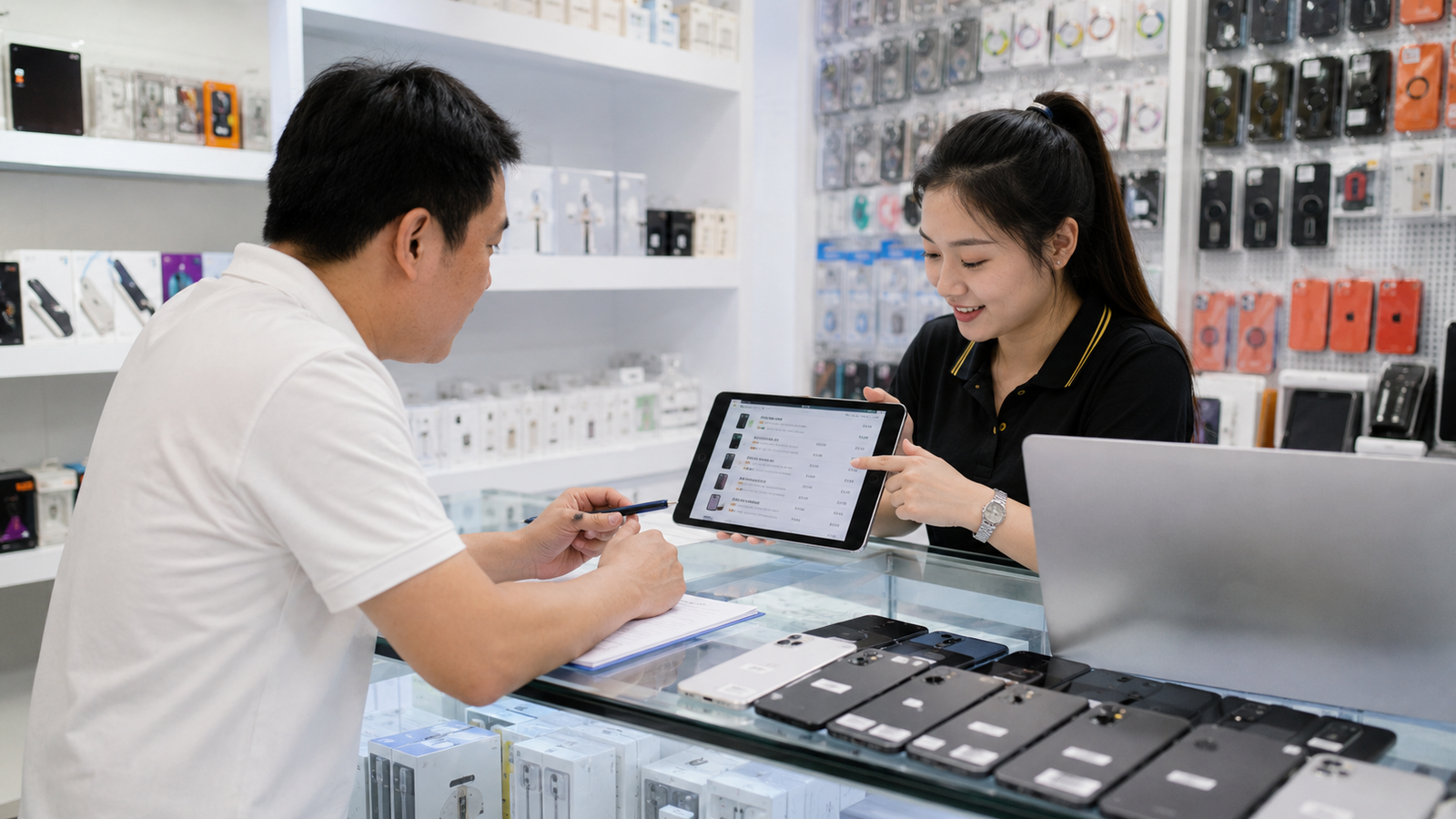 Business buyer preparing a wholesale iPhone quote enquiry