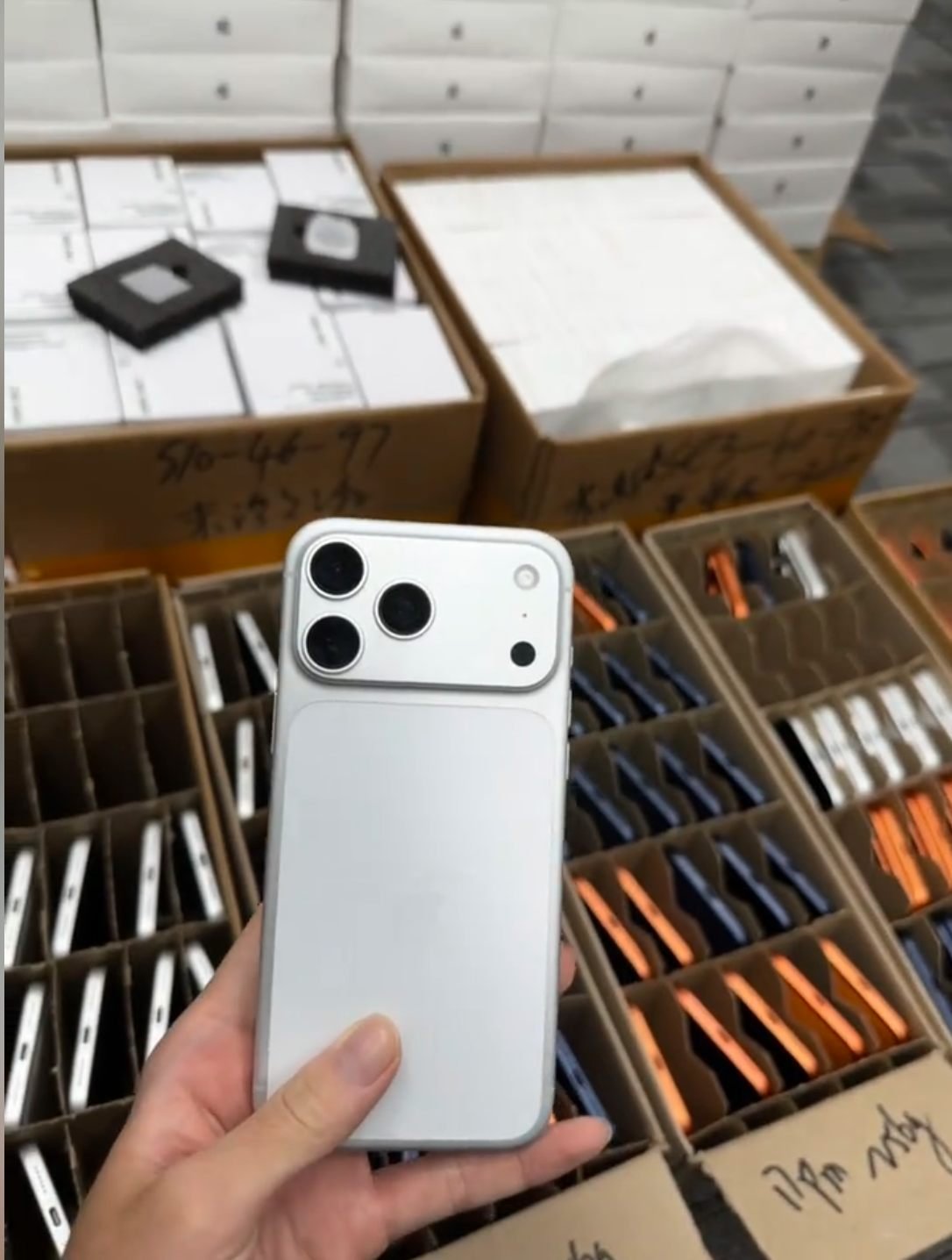 Used iPhone being checked against organised wholesale inventory