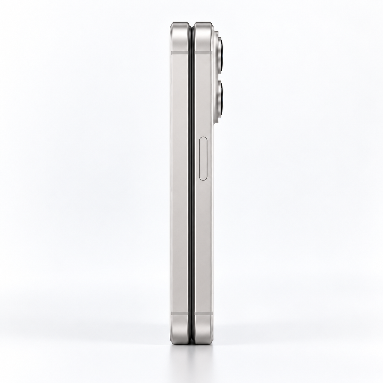 iPhone Duo folded in Star White showing the compact outer display and titanium frame